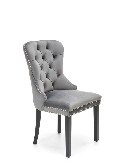 MIYA Krzesło Pikowane Velvet Popielate, Czarne Drewniane Nogi - Wygoda