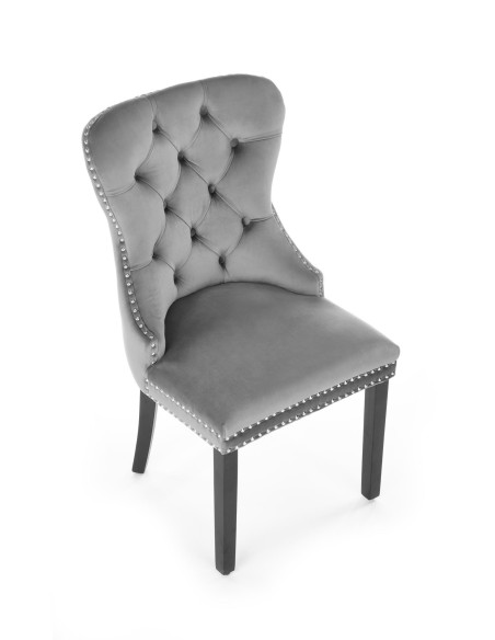 MIYA Krzesło Pikowane Velvet Popielate, Czarne Drewniane Nogi - Wygoda