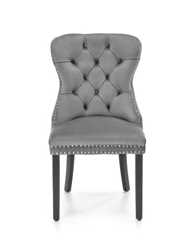 MIYA Krzesło Pikowane Velvet Popielate, Czarne Drewniane Nogi - Wygoda