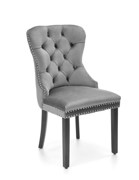 MIYA Krzesło Pikowane Velvet Popielate, Czarne Drewniane Nogi - Wygoda