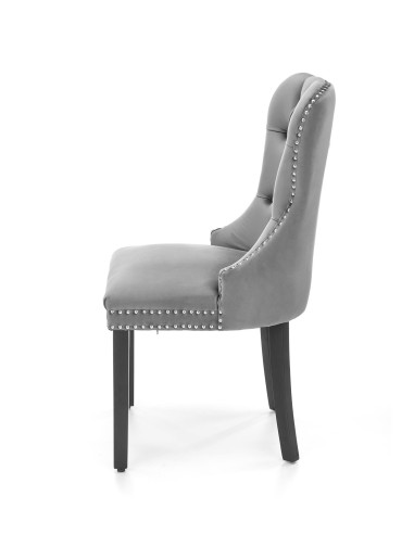 MIYA Krzesło Pikowane Velvet Popielate, Czarne Drewniane Nogi - Wygoda