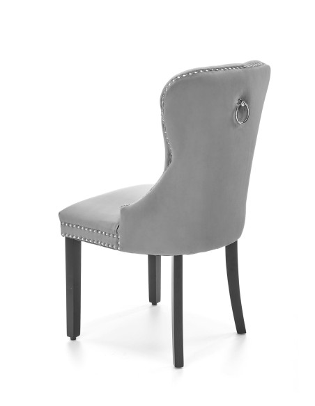 MIYA Krzesło Pikowane Velvet Popielate, Czarne Drewniane Nogi - Wygoda