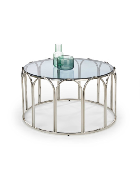 OLIVIA Ława Okrągła Fi81cm Dymione Szkło/ Stal Nierdzewna - Luksus Glamour