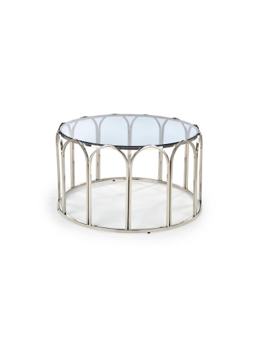 OLIVIA Ława Okrągła Fi81cm Dymione Szkło/ Stal Nierdzewna - Luksus Glamour
