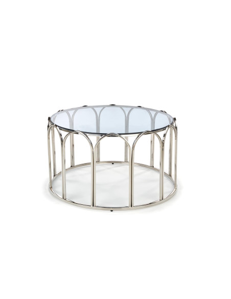 OLIVIA Ława Okrągła Fi81cm Dymione Szkło/ Stal Nierdzewna - Luksus Glamour