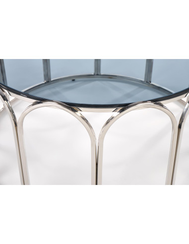 OLIVIA Ława Okrągła Fi81cm Dymione Szkło/ Stal Nierdzewna - Luksus Glamour