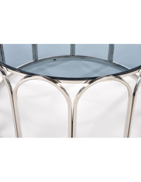 OLIVIA Ława Okrągła Fi81cm Dymione Szkło/ Stal Nierdzewna - Luksus Glamour