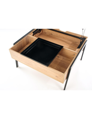 PODIUM Ława z Regulowanym Blatem i Schowkami, Naturalny/Czarny