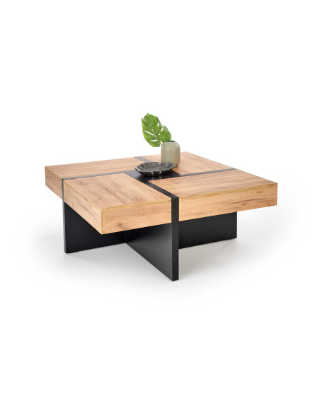 SEVILLA Ława Rozkładana ze Schowkami Dąb Craft/Czarny 100/100cm - Nowoczesna