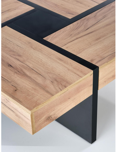 SEVILLA Ława Rozkładana ze Schowkami Dąb Craft/Czarny 100/100cm - Nowoczesna