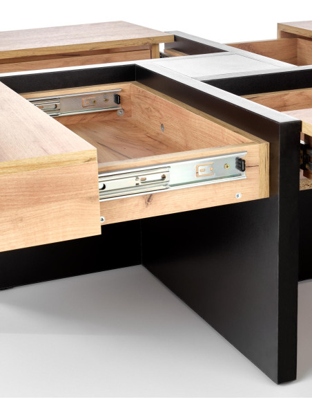 SEVILLA Ława Rozkładana ze Schowkami Dąb Craft/Czarny 100/100cm - Nowoczesna