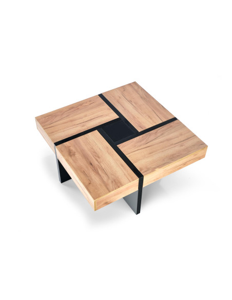 SEVILLA Ława Rozkładana ze Schowkami Dąb Craft/Czarny 100/100cm - Nowoczesna