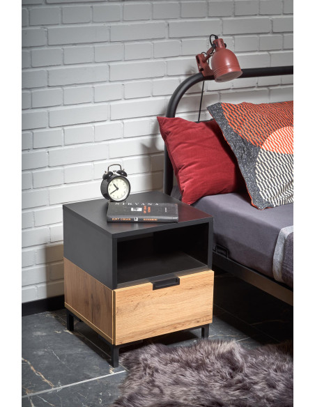 SILVIA Szafka Dąb Wotan/Czarny 40x40x52cm - Stylowy Akcent w Przestrzeni