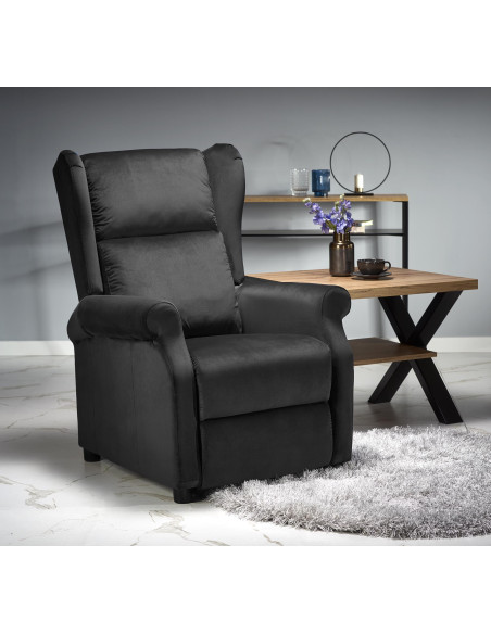 AGUSTIN Fotel Rozkładany Czarny Velvet - Praktyczność i Styl w Salonie