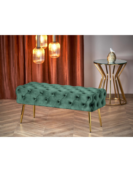 ATHENA Ławka Pikowana / C.Zielony Velvet - Luksusowa ze Złotymi Nogami