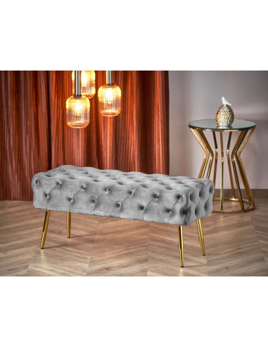 ATHENA Ławka Pikowana / Popielaty Velvet - Luksusowa ze Złotymi Nogami