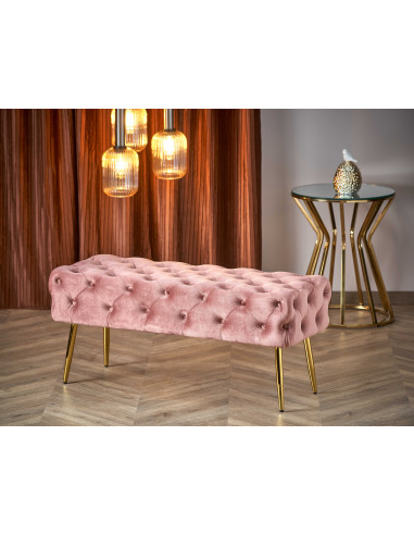 ATHENA Ławka Pikowana / Różowy Velvet - Luksusowa ze Złotymi Nogami