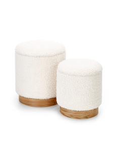CANCUN Zestaw 2 Okrągłych Puf z Pojemnikiem fi38cm i fi31cm Bouclé Krem