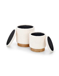 CANCUN Zestaw 2 Okrągłych Puf z Pojemnikiem fi38cm i fi31cm Bouclé Krem 2