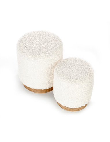 CANCUN Zestaw 2 Okrągłych Puf z Pojemnikiem fi38cm i fi31cm Bouclé Krem