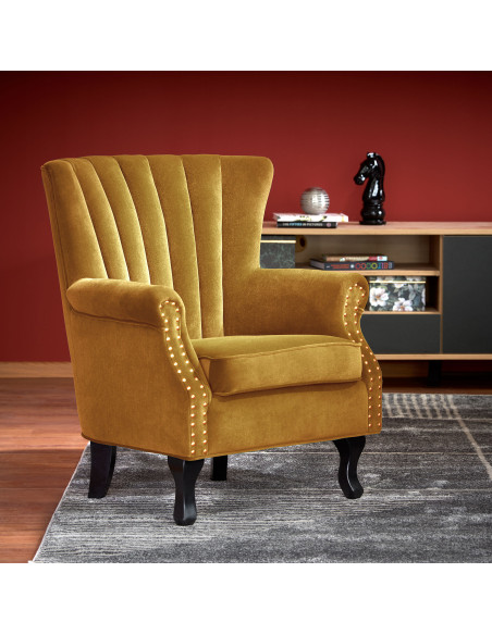 TITAN Fotel z Ozdobnymi Guzikami Velvet Musztardowy - Wyrazisty Design