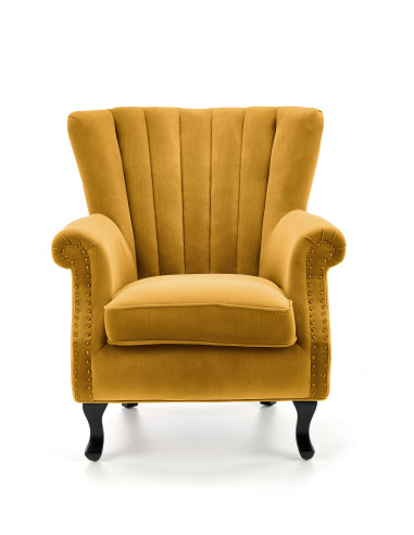 TITAN Fotel z Ozdobnymi Guzikami Velvet Musztardowy - Wyrazisty Design