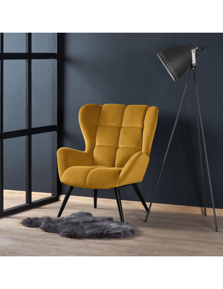 TYRION Fotel USZAK Velvet Musztardowy - Nowoczesność i Wyrazistość