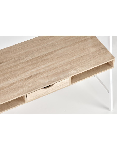 B48 Biurko Dwustanowiskowe Dąb Sonoma/Biały 139x60cm- Solidna Przestrzeń
