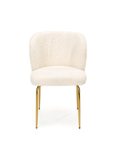 K474 Krzesło Boucle Kremowy - Glamour ze Złotymi Nogami, Styl i Elegancja