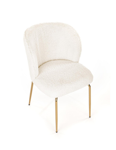 K474 Krzesło Boucle Kremowy - Glamour ze Złotymi Nogami, Styl i Elegancja