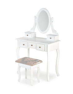 SARA Konsolka Biała z Lustrem, Szufladami oraz Siedziskiem - Funkcjonalne