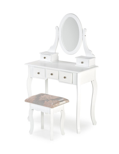 SARA Konsolka Biała z Lustrem, Szufladami oraz Siedziskiem - Funkcjonalne