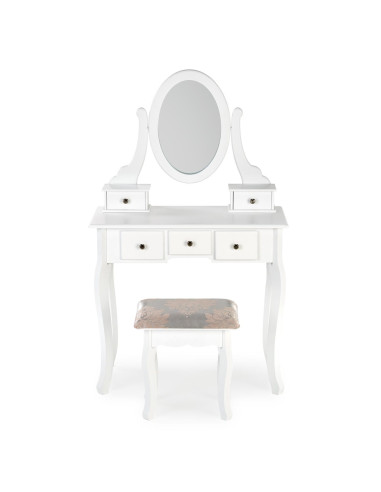 SARA Konsolka Biała z Lustrem, Szufladami oraz Siedziskiem - Funkcjonalne