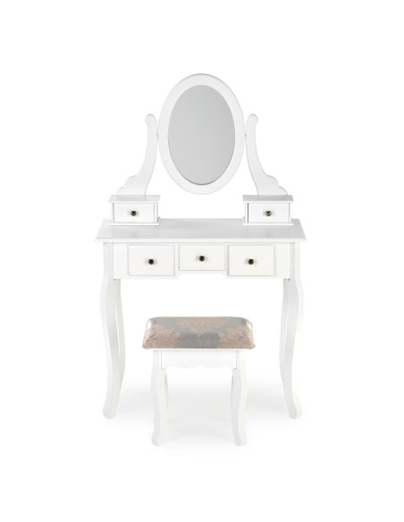 SARA Konsolka Biała z Lustrem, Szufladami oraz Siedziskiem - Funkcjonalne