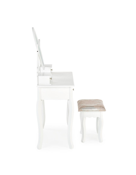 SARA Konsolka Biała z Lustrem, Szufladami oraz Siedziskiem - Funkcjonalne