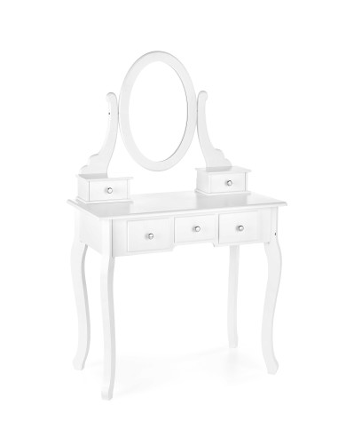 SARA Konsolka Biała z Lustrem, Szufladami oraz Siedziskiem - Funkcjonalne