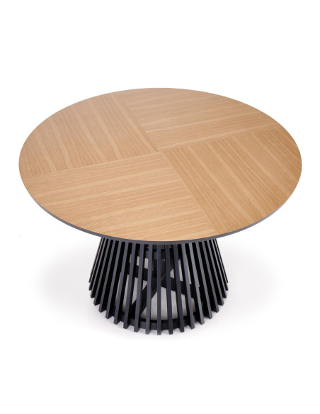 MIAYKI Stół Okrągły Fi120cm Dąb Naturalny na Designerskiej Czarnej Podstawie