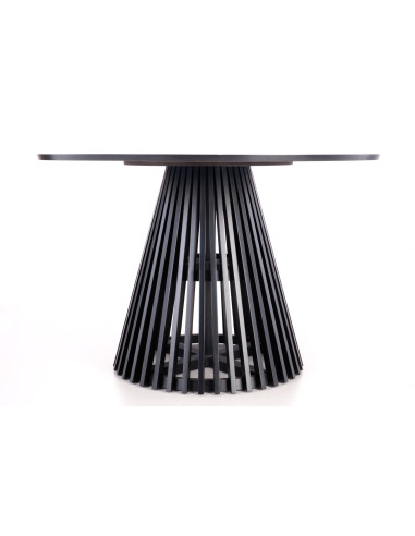 MIAYKI Stół Okrągły Fi120cm Dąb Naturalny na Designerskiej Czarnej Podstawie