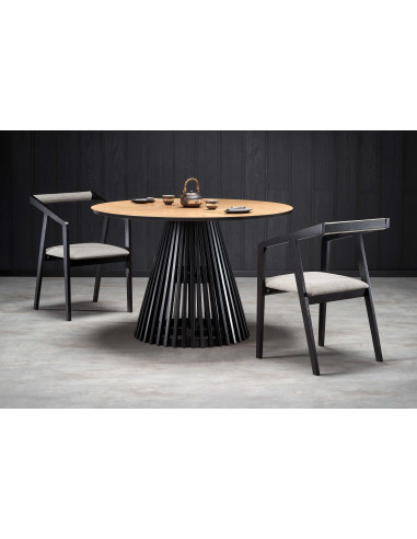 MIAYKI Stół Okrągły Fi120cm Dąb Naturalny na Designerskiej Czarnej Podstawie