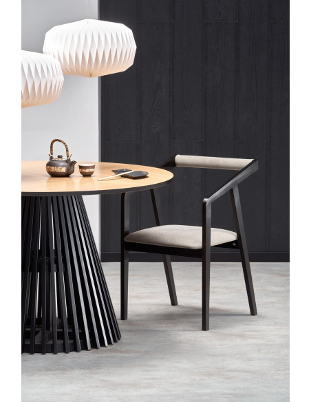 MIAYKI Stół Okrągły Fi120cm Dąb Naturalny na Designerskiej Czarnej Podstawie