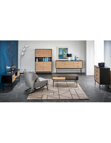 MURANO KM-1 Komoda Dąb Artisan/Czarny 160x86cm - Przestrzeń i Styl