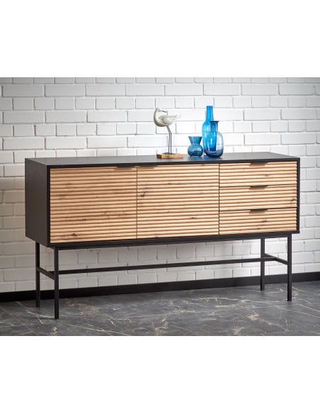MURANO KM-1 Komoda Dąb Artisan/Czarny 160x86cm - Przestrzeń i Styl