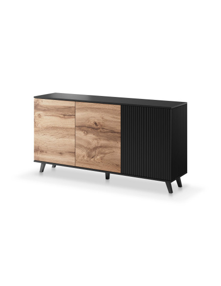 RANDOM KM-1 Komoda Dąb Wotan/Czarny 160x82cm - Nowoczesne Przechowywanie