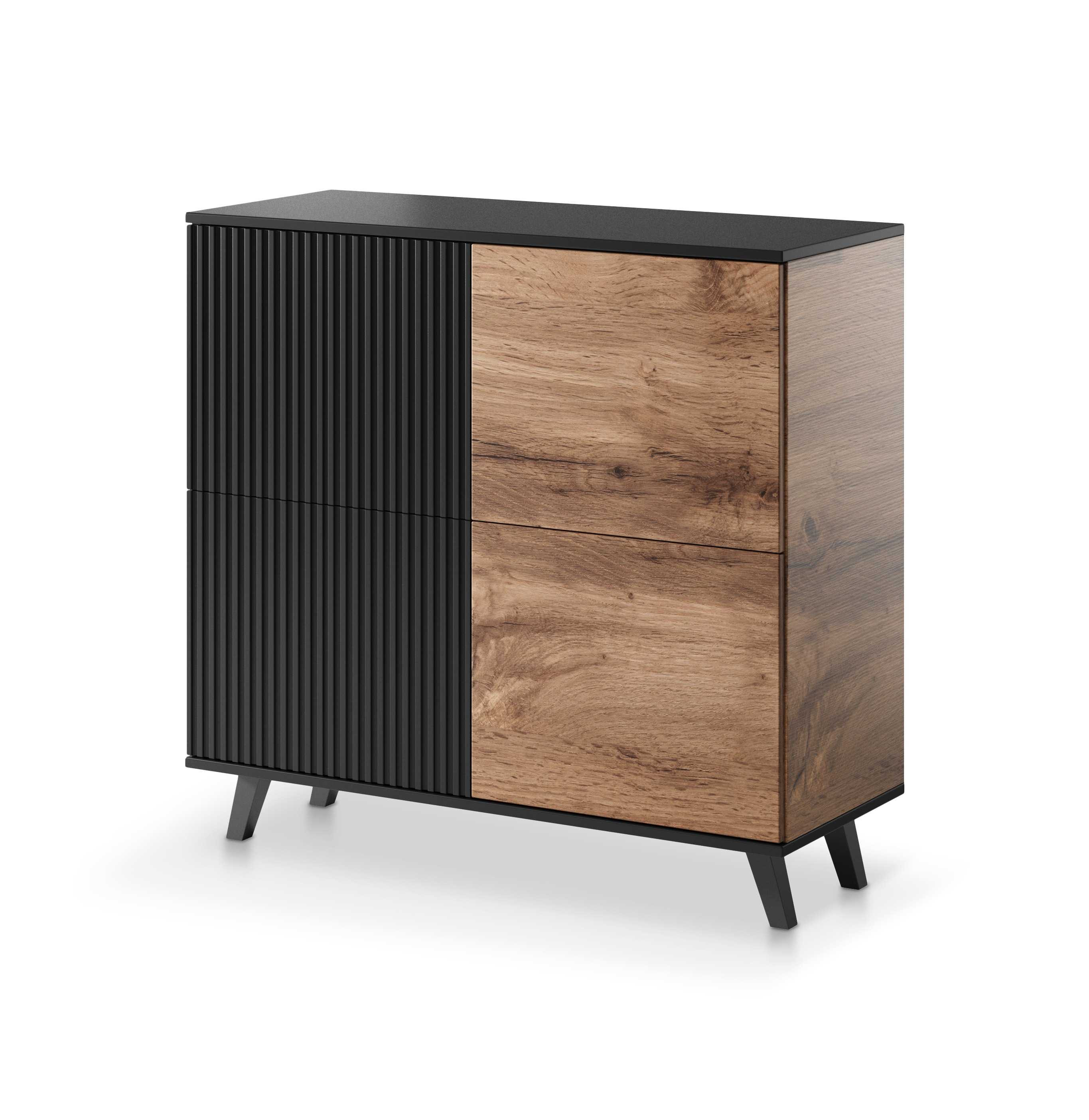Komoda RANDOM KM-2 dąb wotan/czarny – widok z przodu.