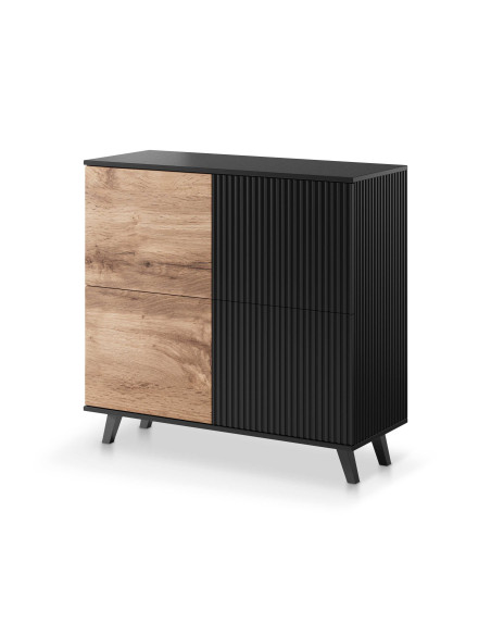 RANDOM KM-2 Komoda Dąb Wotan/Czarny 100x95cm - Przestrzeń i Styl