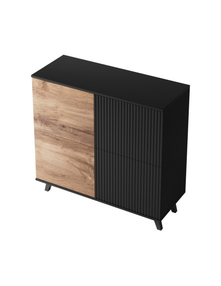 RANDOM KM-2 Komoda Dąb Wotan/Czarny 100x95cm - Przestrzeń i Styl