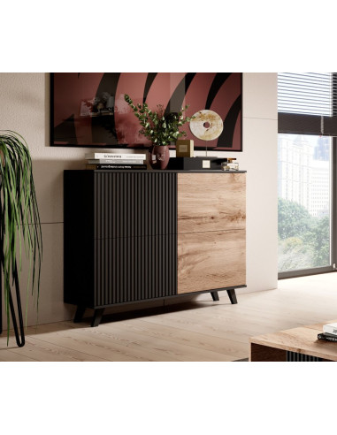 RANDOM KM-2 Komoda Dąb Wotan/Czarny 100x95cm - Przestrzeń i Styl