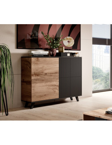 RANDOM KM-2 Komoda Dąb Wotan/Czarny 100x95cm - Przestrzeń i Styl