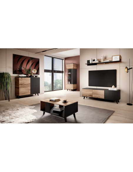 RANDOM KM-2 Komoda Dąb Wotan/Czarny 100x95cm - Przestrzeń i Styl