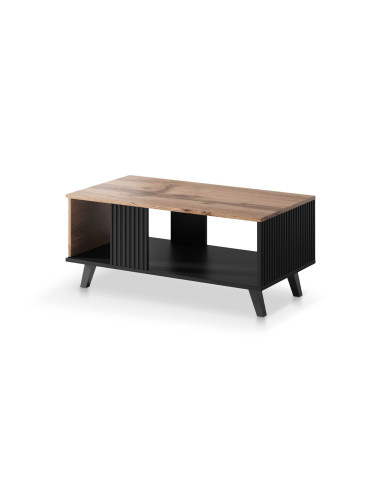 RANDOM Ława Dąb Wotan/Czarny 92x40cm - Minimalistyczna Elegancja